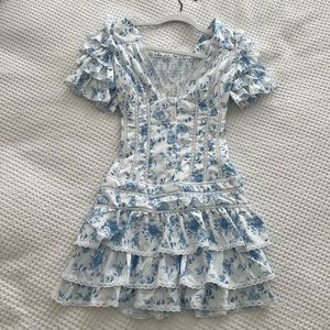 Floral blue & white ruffle mini dress